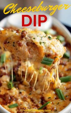 Cheeseburger Dip-Creole Contessa #football #Superbowl #appetizers #footballfood