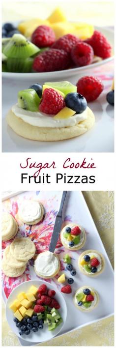 Mini Sugar Cookie Fruit Pizzas - Perfect for Easter Dessert or anytime in Spring- just the idea of mini fruit pizza- use THM friendly sugar cookie