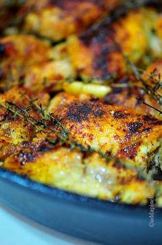 Skillet Roasted Chicken Recipe - so good.  I used a mix of smoked & sweet paprika. This is a perfect weeknight dinner.