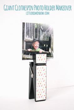 Giant Clothespin Picture Holder  | littleredwindow.com | Make a simple and fun Giant Clothespin into an adorable picture holder!