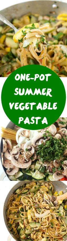 
                    
                        One-Pot Summer Vegetable Pasta: One-pot meals are a favorite! You are going to fall in love with this easy one-pot pasta! Made with summer vegetables, and better than your traditional summer pasta salad! Pinning for later!!
                    
                