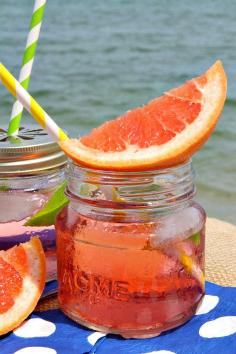 Pinnacle Ruby Sunset Cocktail Recipe - RecipeGirl.com-not a giant fan of the mason 'drinking' jar trend BUT this drink sounds great!