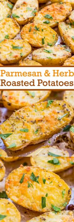 
                    
                        Parmesan and Herb Roasted Potatoes - Easiest potatoes ever and packed with so much flavor! Olive oil, herbs, and everything is better with CHEESE!! A family favorite that everyone loves!
                    
                