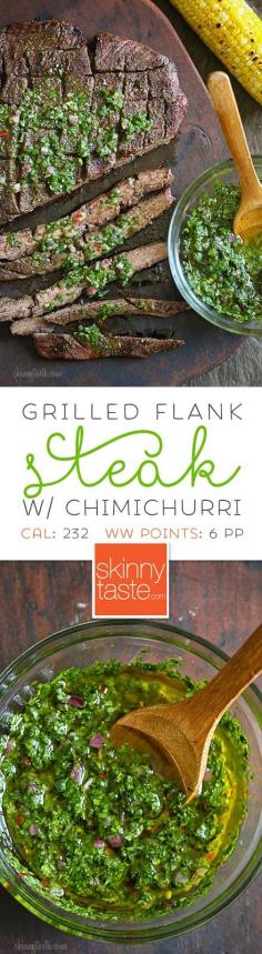 Grilled Flank Steak with Chimichurri sauce  My son makes this sauce and serves it with NZ wild Venison superb