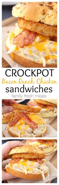 Crockpot Bacon Ranch Chicken Sandwiches