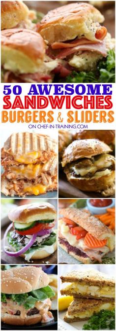 50 Awesome Sandwiches, Burgers and Sliders.... this list is the perfect GO TO for spring and summer! So many yummy, unique, and delicious options to try with Martin's Potato Rolls and Breads!