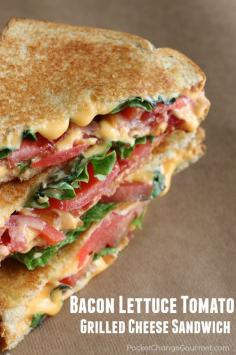 Bacon, Lettuce and Tomato Grilled Cheese Sandwich -- Crunchy bacon -- flavorful lettuce -- and juicy tomatoes! {sub in Whole Grain Bread -- no white bread for us!}