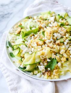 
                    
                        marinated zucchini feta salad with fresh corn and toasted pistachio breadcrumbs
                    
                