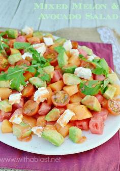 
                    
                        Mixed Melon and Avocado Salad is a fruity, refreshing salad ~ perfect to serve at a BBQ or with any main meal {Incl a Roasted Tomato Dressing recipe}
                    
                
