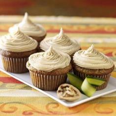 Zucchini Cupcakes w/ caramel icing  3 eggs  1-1/3 cups sugar  1/2 cup canola oil  1/2 cup orange juice  1 teaspoon almond extract  2-1/2 cups all-purpose flour  2 teaspoons ground cinnamon  2 teaspoons baking powder  1 teaspoon baking soda  1 teaspoon salt  1/2 teaspoon ground cloves  1-1/2 cups shredded zucchini  CARAMEL FROSTING:  1 cup packed brown sugar  1/2 cup butter, cubed  1/4 cup 2% milk  1 teaspoon vanilla extract  1-1/2 to 2 cups confectioners' sugar