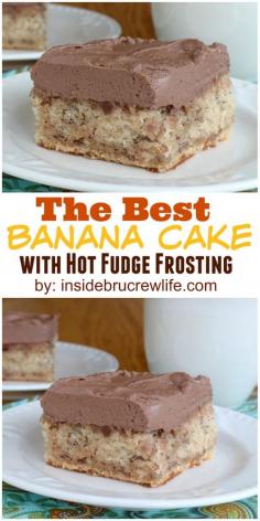 banana cake topped with a hot fudge frosting!