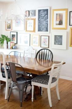 
                    
                        Mismatched dining chairs and long gallery wall
                    
                