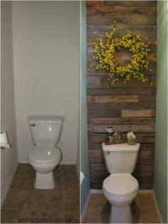 Very creative way to re-use palette wood- love to do this to our east bathroom wall Liz Mester z Green ...you could so do this to downstairs bathroom!!!... just be careful Justin doesnt burn it first  Small Bathroom Ideas: Make Your Bathroom Look And Feel Larger #Small_Bathroom_Ideas #Bathroom_Ideas #Home_Decor