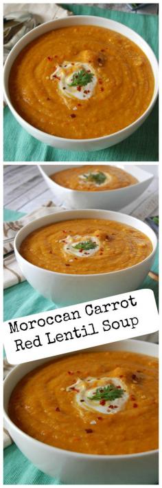 Moroccan Carrot Red Lentil Soup: hearty, flavorful,  a great winter soup // A Cedar Spoon #soup #recipes #easy #healthy #recipe #lunch