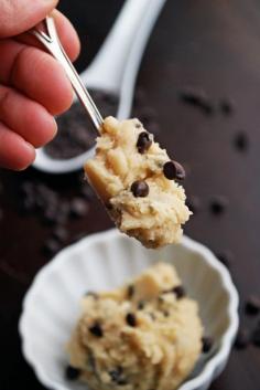 Vegan Cookie Dough For One - 5 minutes, 6 ingredients! The easiest, healthiest cookie dough you'll ever make! coconut oil, honey, flour, chips might be good