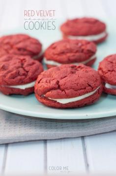 red velvet whoopie cookies with the perfect cream cheese filling.