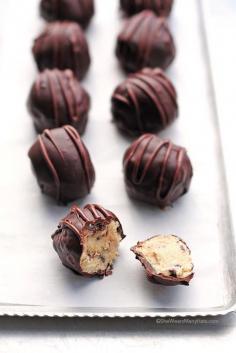 Chocolate Chip Cookie Dough Truffles Recipe | http://shewearsmanyhats.com/chocolate-chip-cookie-dough-truffles-recipe/ @wearsmanyhats