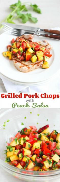 
                    
                        Grilled Pork Chops with Peach Salsa…Quick as a flash, with fresh summer flavors.  230 calories and 5 Weight Watchers PP | cookincanuck.com #recipe
                    
                