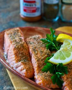 Baked Crusted Salmon - A simple yet super flavorful way to cook salmon. Just minutes to prepare and the salmon comes out incredibly tender!