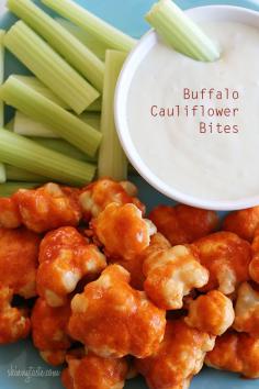 Spicy Buffalo Cauliflower Bites // Skinnytaste: Snack Recipes
