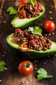 Avocado with smoky lentils recipe -- looks divine! Healthy recipes for a healthy heart.
