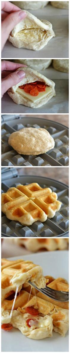 Easy Pizza Waffles Recipe. WOW. im gonna start lookin for a cheap waffle iron! i find so many awesome recipes on here for them!