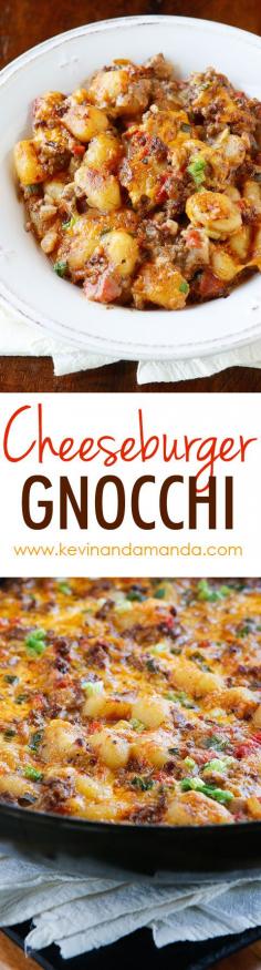 Oh my gosh you HAVE to try this Cheeseburger Gnocchi recipe!! Pillowy soft potato dumplings (gnocchi) are toasted for a crunchy skin, but impossibly fluffy middle. Then they're simmered with seasoned beef and cheese for a 15-minute, one pot meal that everyone will FLIP over!!! So good!! :)