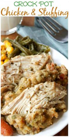 Just set it and forget it.. This crock pot chicken & stuffing recipe is a delicious home cooked meal that's as easy as it gets!