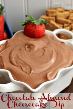 Chocolate Almond Cheesecake Dip ~ Creamy cheesecake dip loaded with chocolate and a hint of almonds! #SpreadPossibilities #hersheysheroes