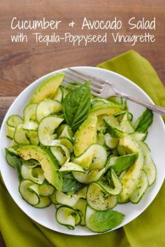 Cucumber  Avocado Salad with Tequila-Poppyseed Vinaigrette - A fresh, beautiful and healthy salad! | http://foxeslovelemons.com