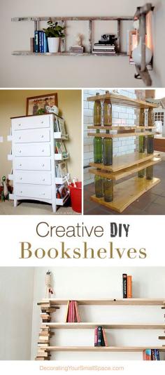 Creative DIY Bookshelves • Great Ideas & Tutorials! Love the wine bottle shelves!