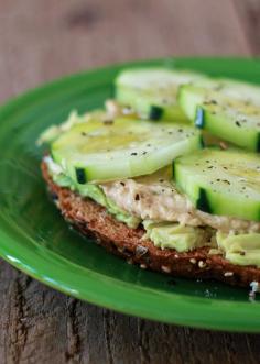 This Cucumber Hummus Avocado Toast is a super healthy snack and easy to make (cucumber, avocado, hummus)