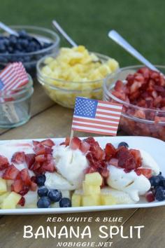 Red, white and blue banana split