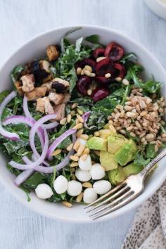 Chicken & Cherry Chopped Kale Salad with Pesto Ranch Dressing