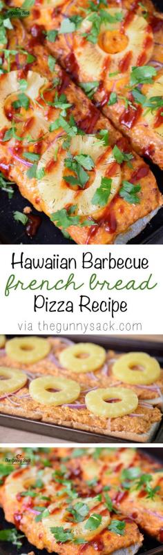 Hawaiian Barbecue French Bread Pizza recipe is easy to make in the oven or on the grill.