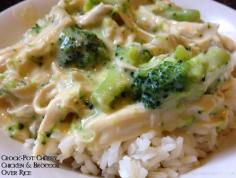 Crock Pot Cheesy Chicken & Brocolli Over Rice Recipe         All I have to say is WOW! This recipe was SO easy to make and the kids just devoured it up!        Creamy Crock-pot Chicken and Broccoli Over Rice  3-4 boneless chicken breasts  1 10oz can cream of chicken soup  1 10 oz can cheddar soup  1 14 oz can chicken broth  ½ teaspoon salt  ¼ teaspoon garlic salt seasoning  1 cup sour cream  6 cups broccoli florets, just fork tender (I cooked it in boiling water for 3-4 minutes)  1 cup sh