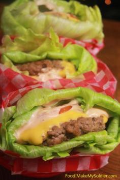 Lettuce Wrapped Cheeseburgers - low carb, I'd used ground turkey or chicken.