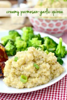 Best quinoa recipe so far! Creamy Parmesan-Garlic Quinoa #sidedish @Iowa Girl Eats | iowagirleats.com