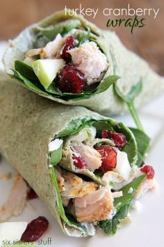 Turkey Cranberry Wraps from Six Sisters' Stuff are the perfect light and delicious lunch!--I'm thinking more with chicken and no feta.