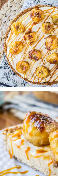 
                    
                        No Bake Salted Caramel Cheesecake with Caramelized Bananas from The Food Charlatan // The almond crust lends great texture and means that this dessert is gluten free!
                    
                