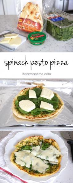 Spinach pesto pizza recipe... But with a cauliflower crust! :)
