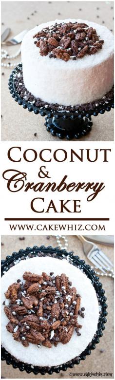 
                    
                        This coconut cranberry cake, topped off with candied nuts is to die for and it's a great addition to your dessert table. From cakewhiz.com
                    
                