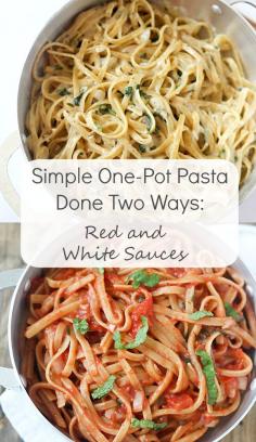 
                    
                        Simple One-Pot Pasta Done Two Ways: Red and White Sauces - Incredibly easy and a perfect meal for your busy weeknights or weekends! #SeekAdventure
                    
                