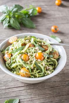 Zucchini noodles with creamy avocado basil sauce