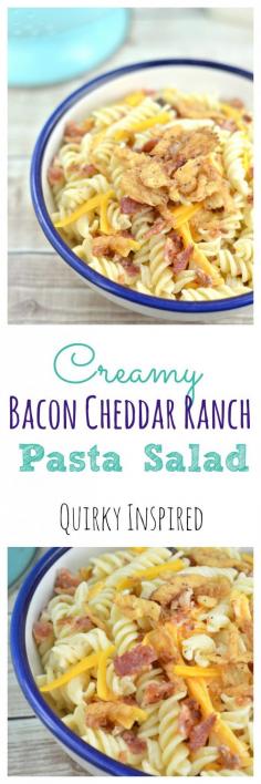 This is one easy pasta salad recipe, and it's so delicious you won't ever have leftovers. My family loves this creamy bacon cheddar ranch pasta salad.