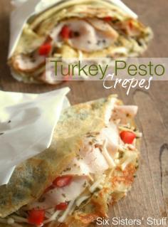 Turkey Pesto Dinner Crepes - so good you'll have to make them again! From Six Sisters Stuff