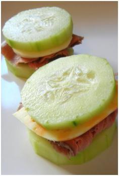 Great snack idea! Talk about a low carb diet! These delicious cucumber sandwiches are the perfect snack to cure the hunger pains....PERFECT mid day snack!