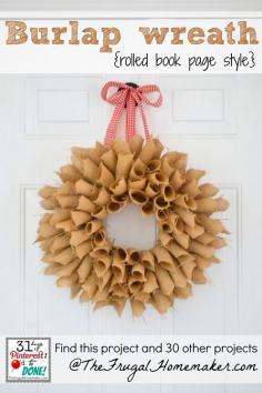 Burlap Book Page Wreath tutorial