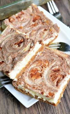 Cinnamon Swirl & Caramel Cheesecake Bars | from willcookforsmiles.com