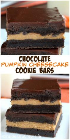 
                    
                        Pumpkin cheesecake layered with chocolate cookie bars and more chocolate.  This is the fall dessert you need!
                    
                